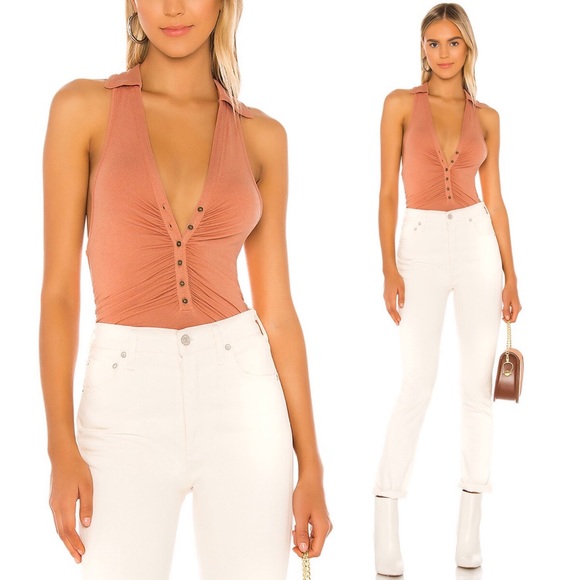 Free People Tops - Free People Coco Collared Button-Down Ruched Henley Racerback Tank Top Boho S